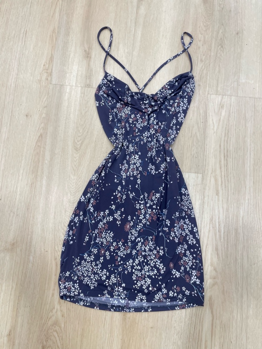 Vintage Y2K Misty Rose purple floral cowl neck mini dress size Medium